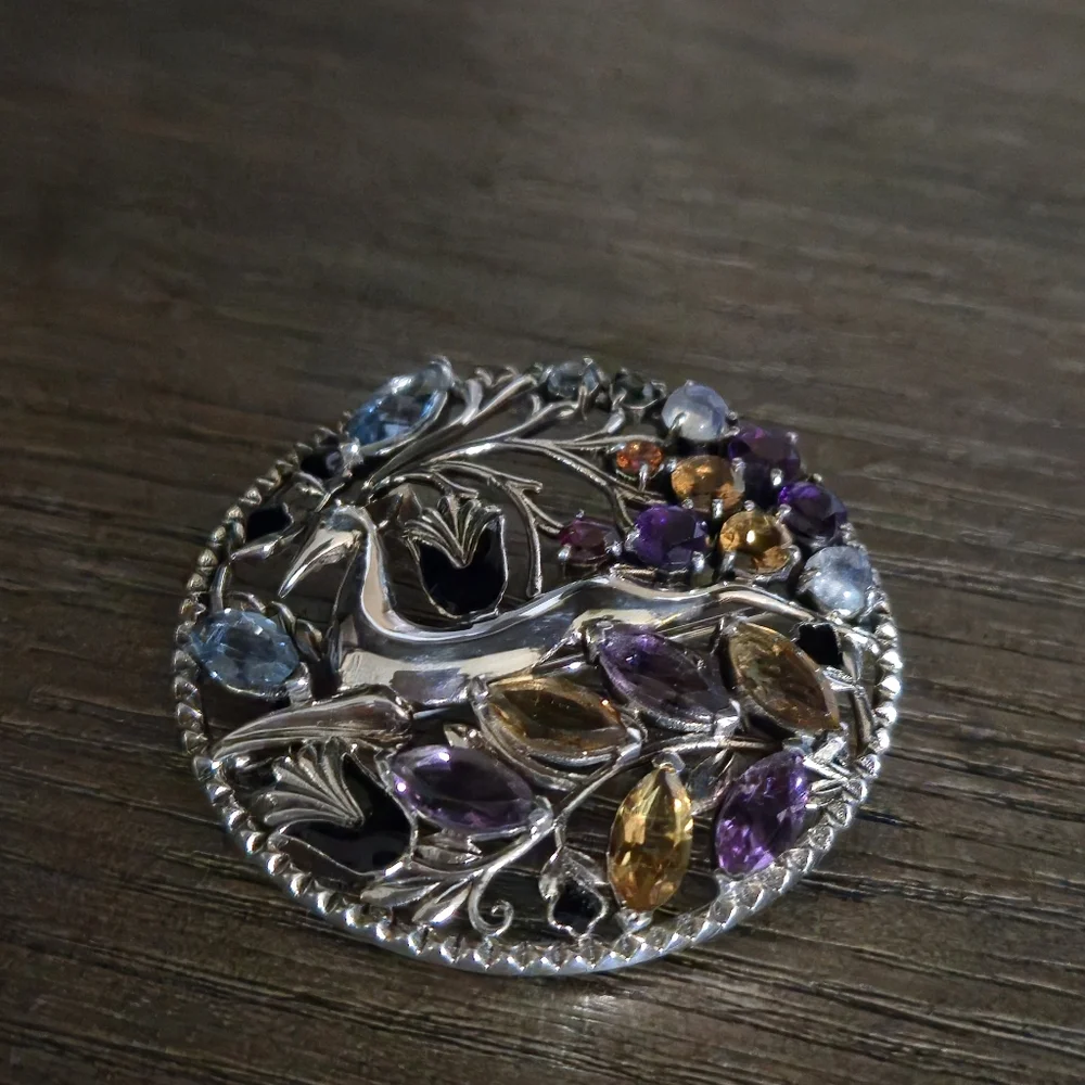 Nicky Butler 925 Sterling Silver Stag Pendant Brooch Designer Amethyst Citrine - Picture 3 of 16